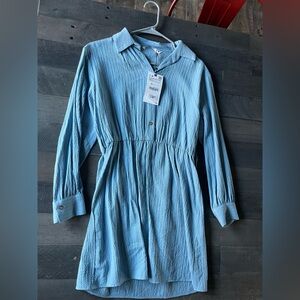 Zara Textured Blue Shirt Dress